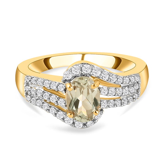 AAA Turkizit und weißer Zirkon-Ring, 925 Silber Gelbgold Vermeil (Größe 16.00) ca. 1.38 ct