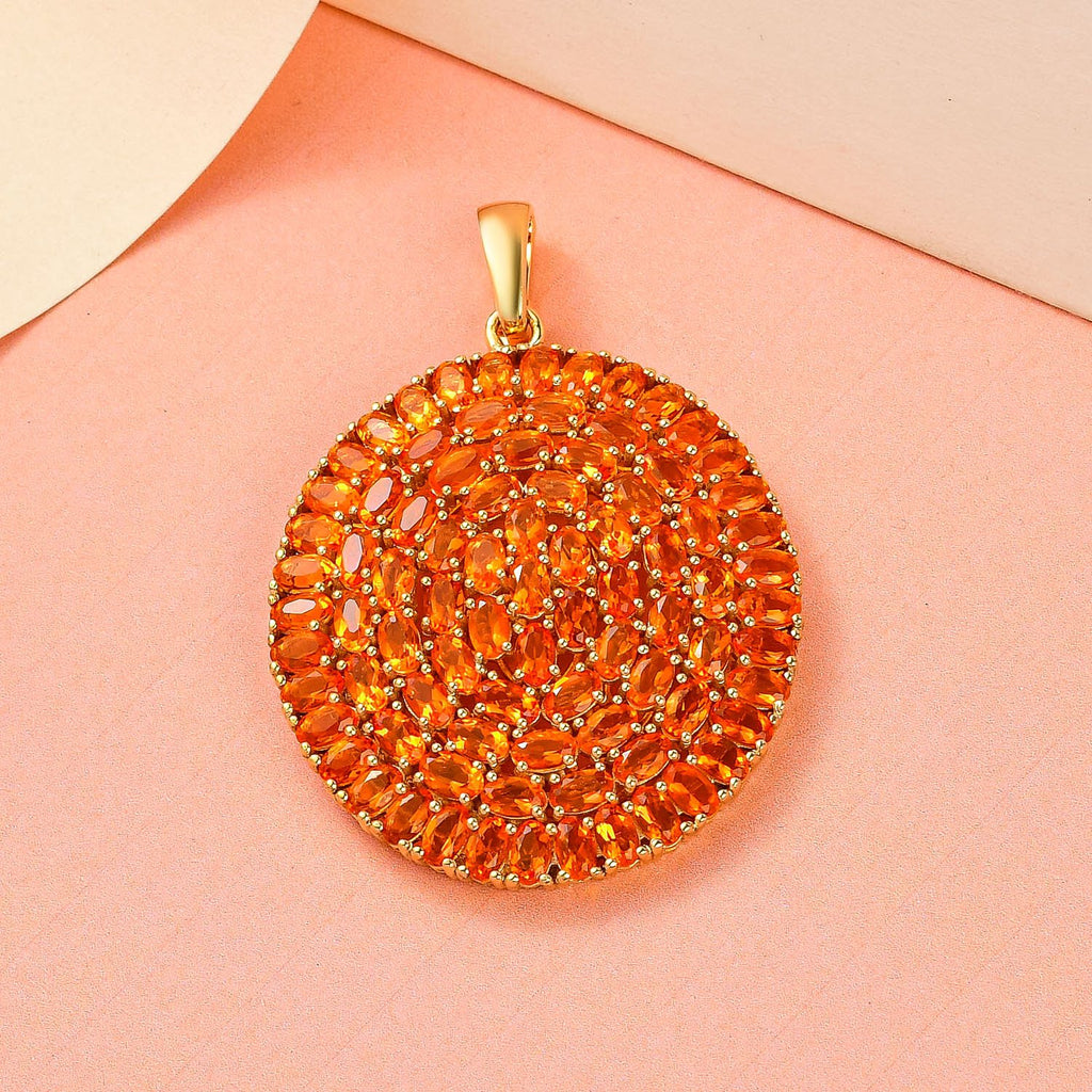 Salamanca Feueropal-Anhänger, 925 Silber Gelbgold Vermeil ca. 13.43 ct