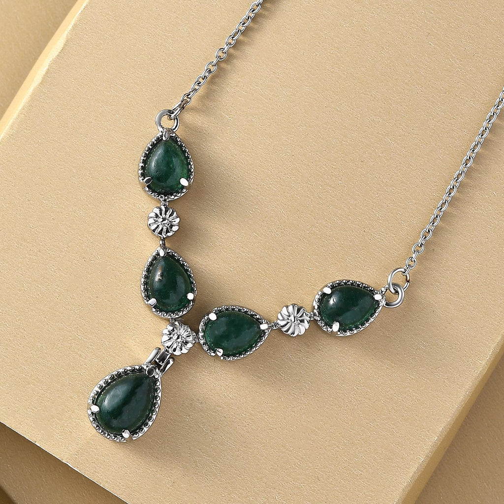 Grünes Aventurin-Collier, ca. 45 cm, Edelstahl ca. 8.76 ct