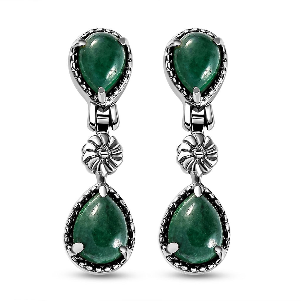 Grüne Aventurin-Ohrringe, Edelstahl ca. 5.02 ct