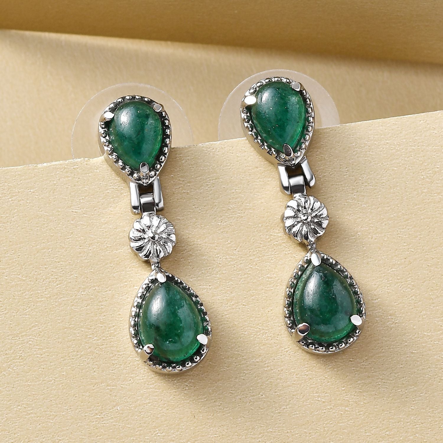 Grüne Aventurin-Ohrringe, Edelstahl ca. 5.02 ct