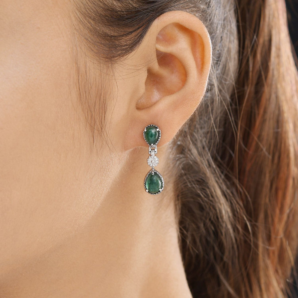 Grüne Aventurin-Ohrringe, Edelstahl ca. 5.02 ct