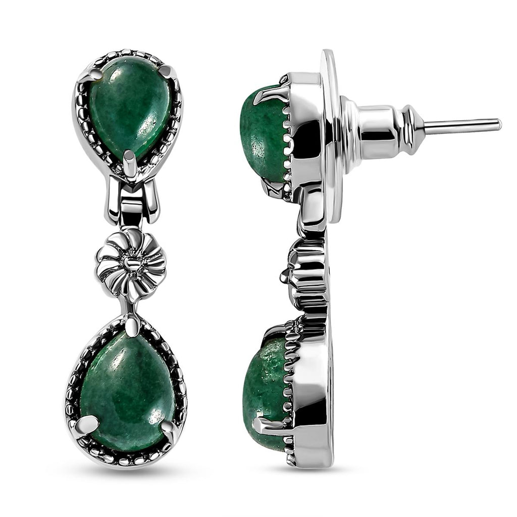 Grüne Aventurin-Ohrringe, Edelstahl ca. 5.02 ct
