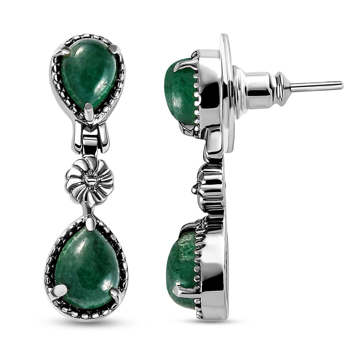 Grüne Aventurin-Ohrringe, Edelstahl ca. 5.02 ct