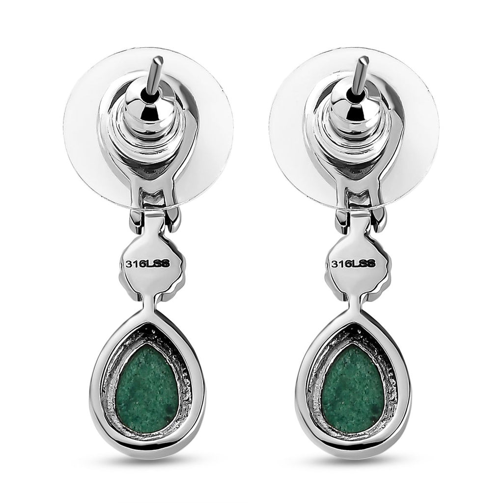 Grüne Aventurin-Ohrringe, Edelstahl ca. 5.02 ct