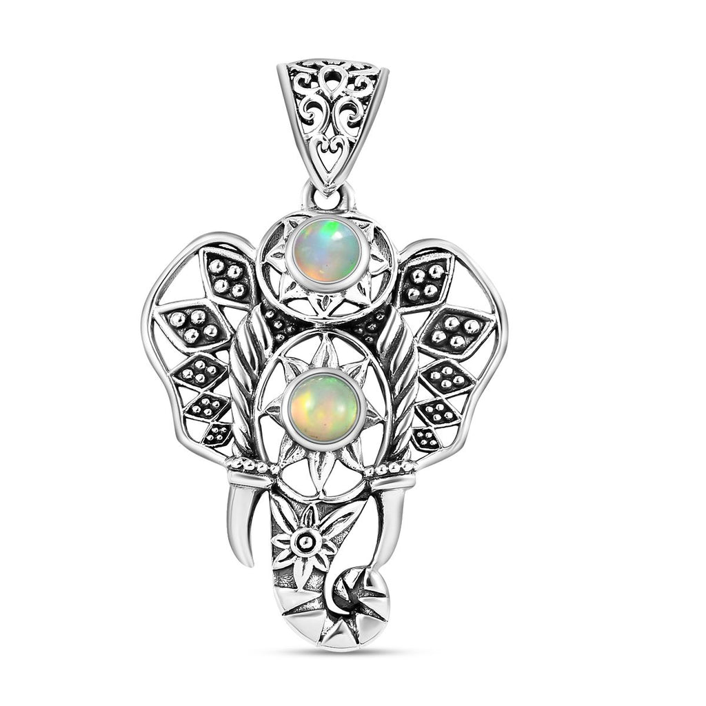 Handgearbeiteter, natürlicher, äthiopischer Opal-Anhänger, 925 Silber Schwarz oxidiert ca. 0,78 ct
