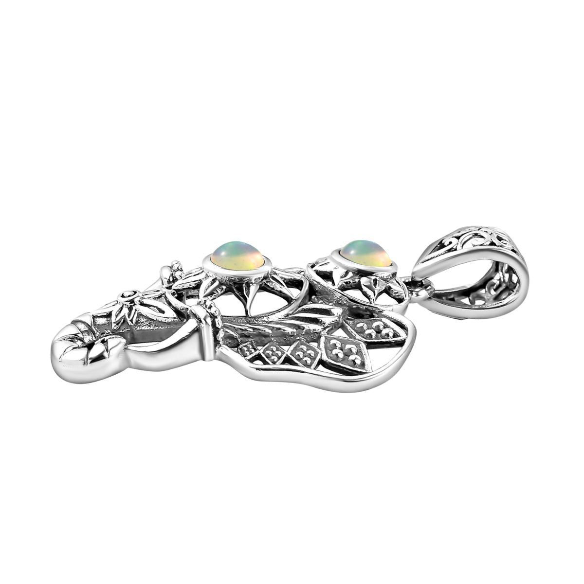 Handgearbeiteter, natürlicher, äthiopischer Opal-Anhänger, 925 Silber Schwarz oxidiert ca. 0,78 ct