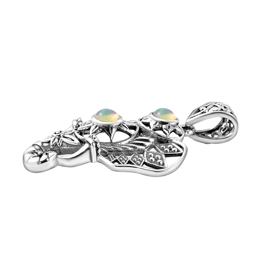 Handgearbeiteter, natürlicher, äthiopischer Opal-Anhänger, 925 Silber Schwarz oxidiert ca. 0,78 ct