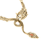 Künstliche, orange Katzenauge und weiße Kristall Drachen-Halskette, ca. 40.5 cm, Antikes Gold ca. 0,60 ct