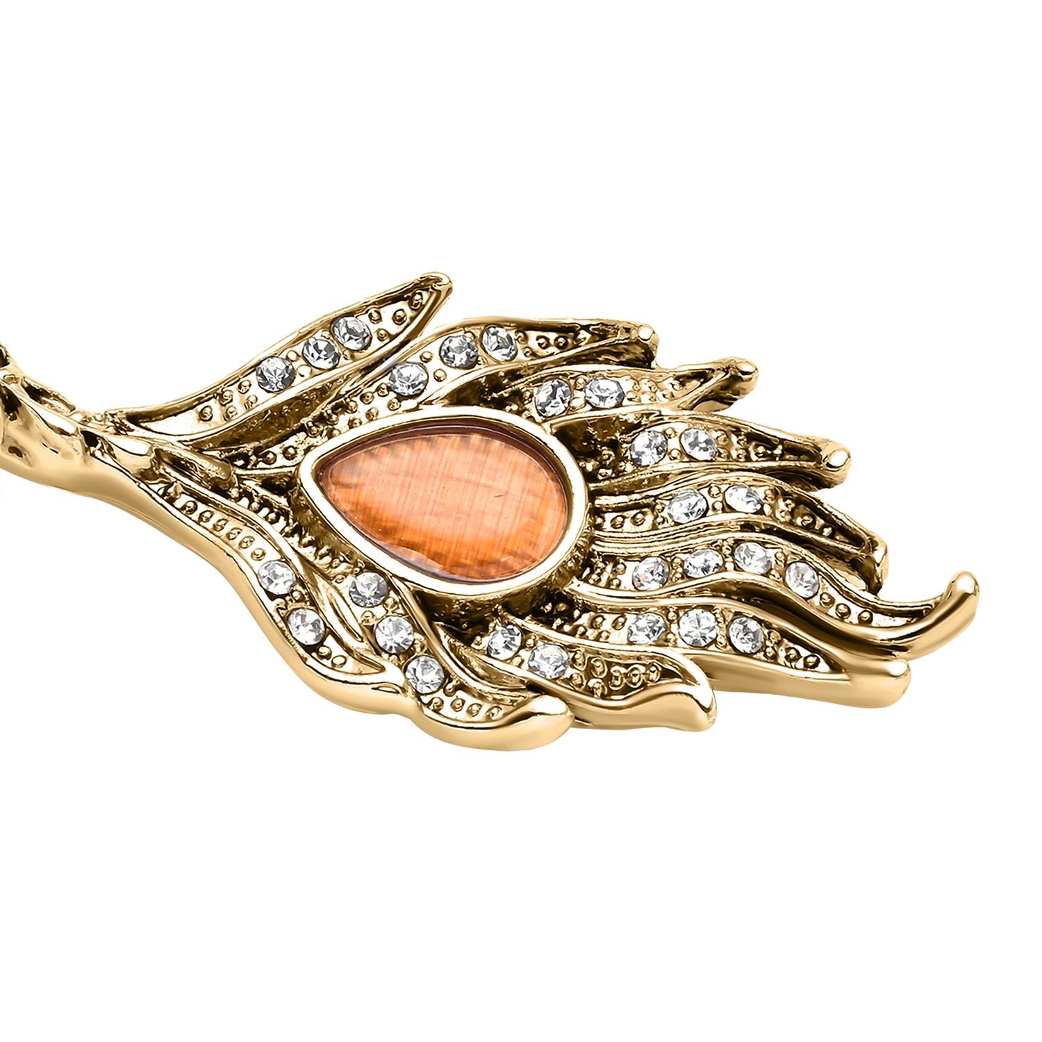 Künstliche, orange Katzenauge und weiße Kristall Drachen-Halskette, ca. 40.5 cm, Antikes Gold ca. 0,60 ct
