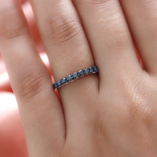 Blauer Diamant Band-Ring, 925 Silber platiniert (Größe 18.00) ca. 0.50 ct