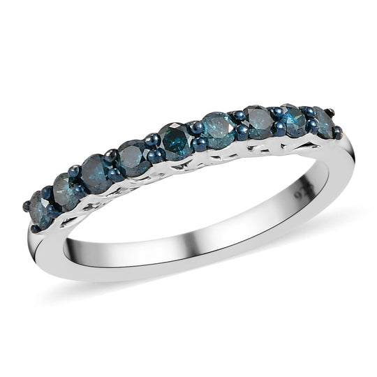 Blauer Diamant Band-Ring, 925 Silber platiniert (Größe 18.00) ca. 0.50 ct
