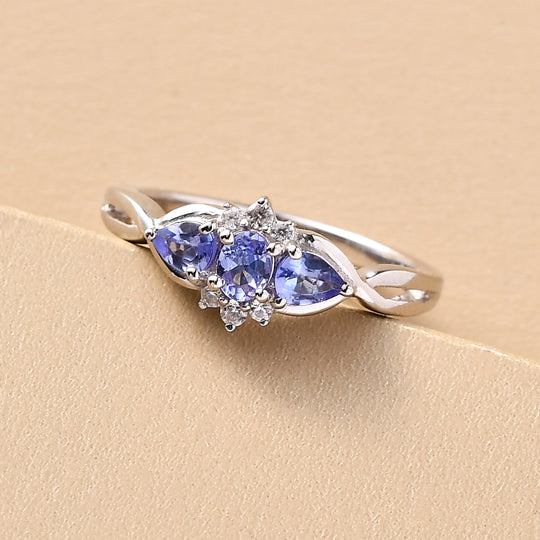 AA Tansanit-Ring, 925 Silber platiniert ca. 0,58 ct