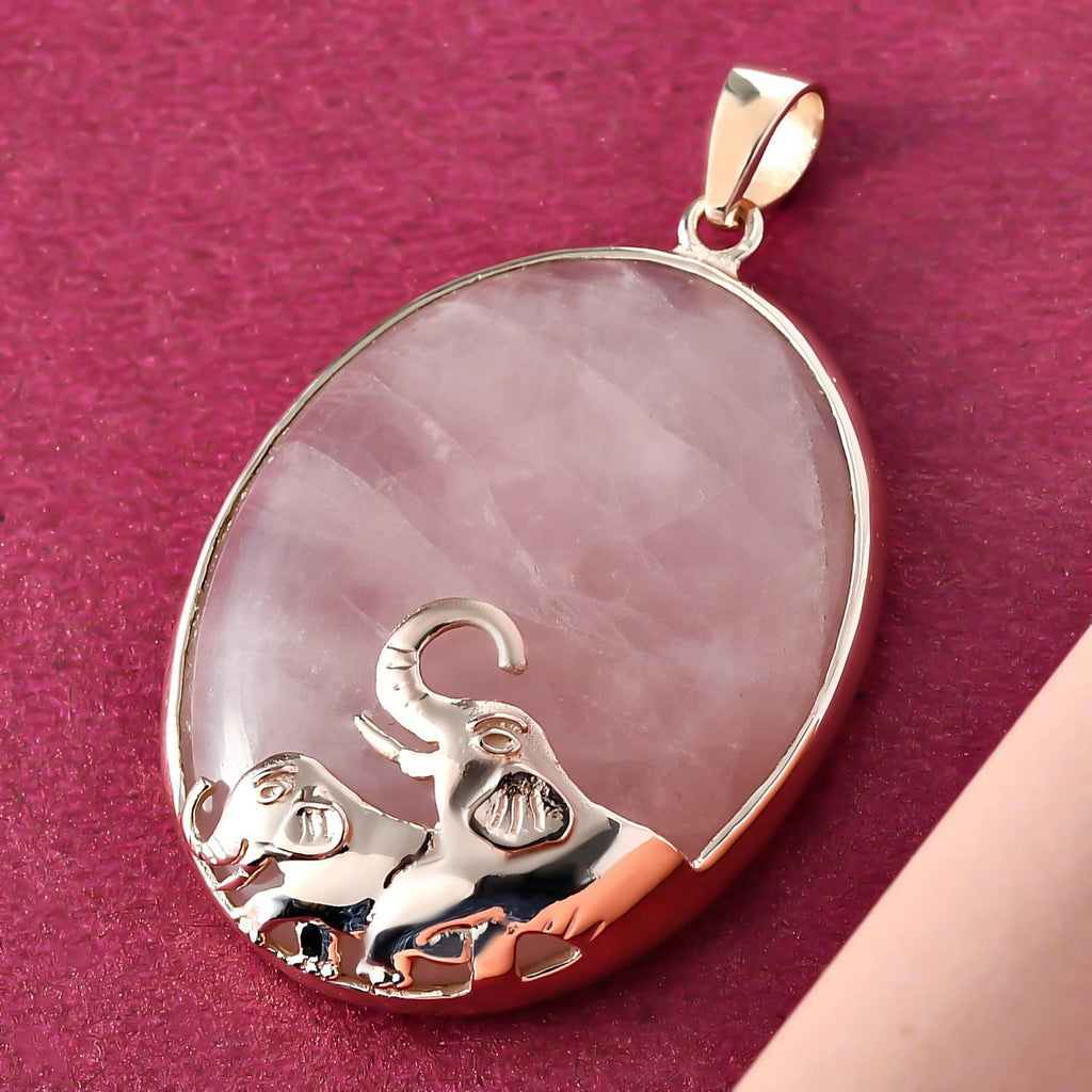 Rosenquarz-Anhänger, 925 Silber rosévergoldet ca. 71,68 ct