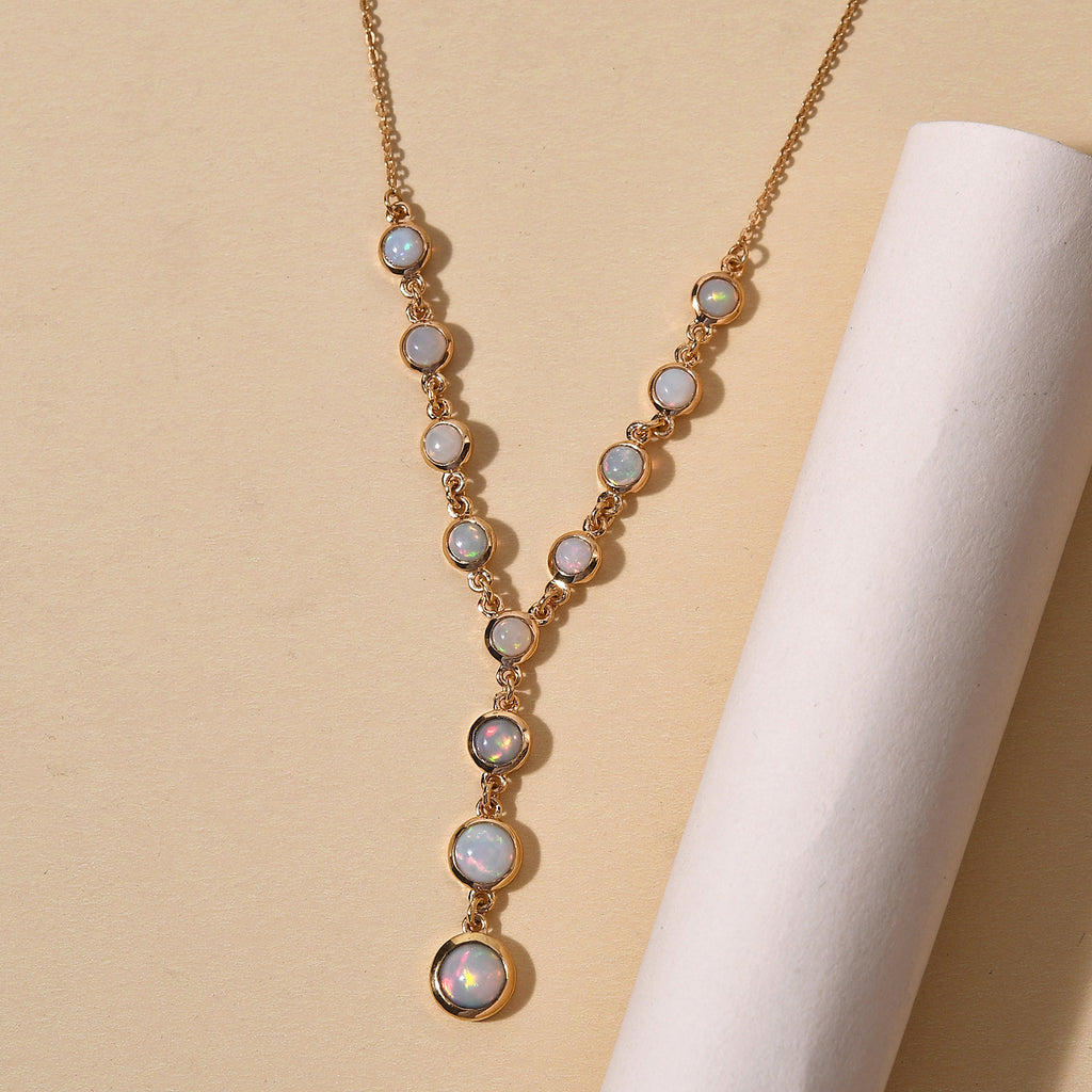 Natürliches, äthiopisches Opal-Collier, ca. 45 cm, 925 Silber vergoldet ca. 3.26 ct