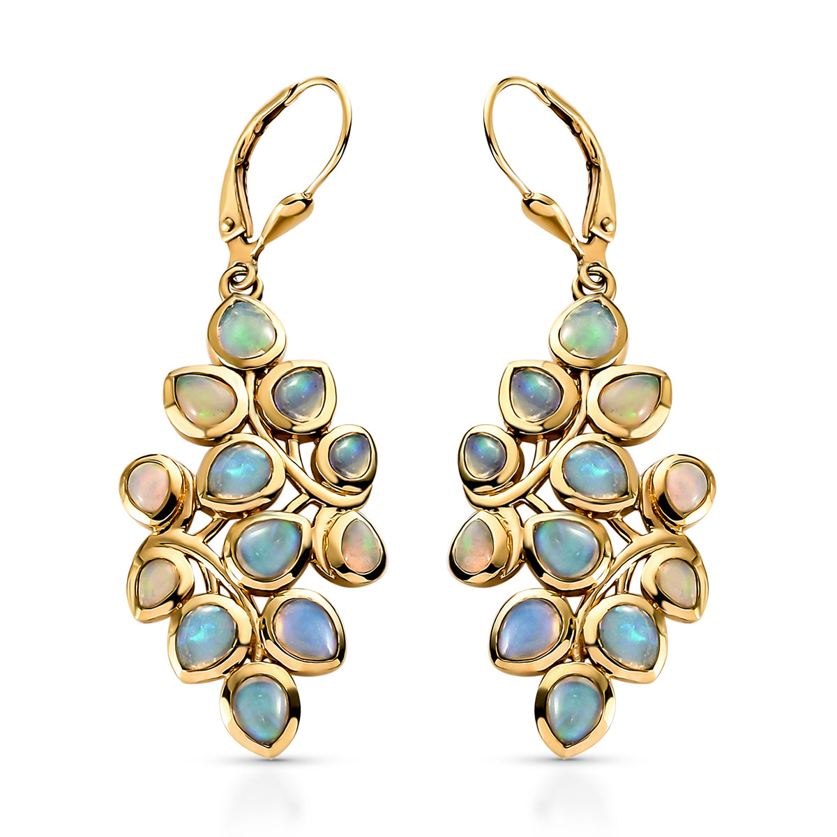 Natürliche, äthiopische Opal-Ohrringe, 925 Silber vergoldet ca. 3,96 ct