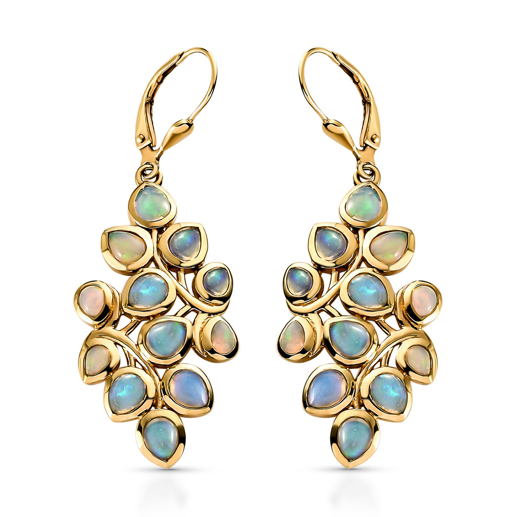Natürliche, äthiopische Opal-Ohrringe, 925 Silber vergoldet ca. 3,96 ct