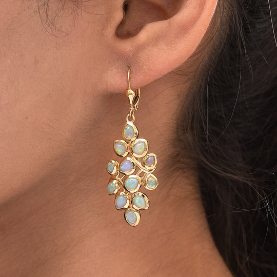 Natürliche, äthiopische Opal-Ohrringe, 925 Silber vergoldet ca. 3,96 ct