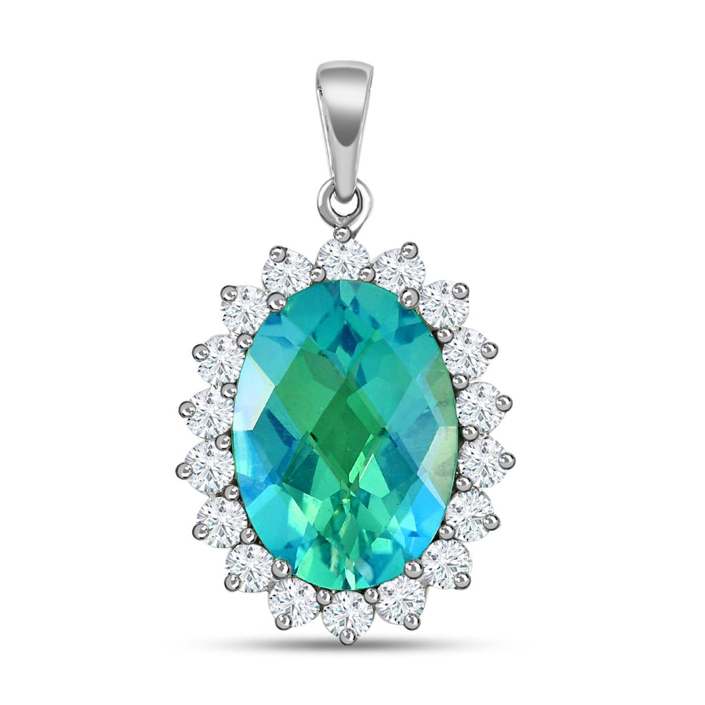 Pfau Triplett Quarz und weißer Zirkon-Anhänger, 925 Silber platiniert ca. 15.18 ct