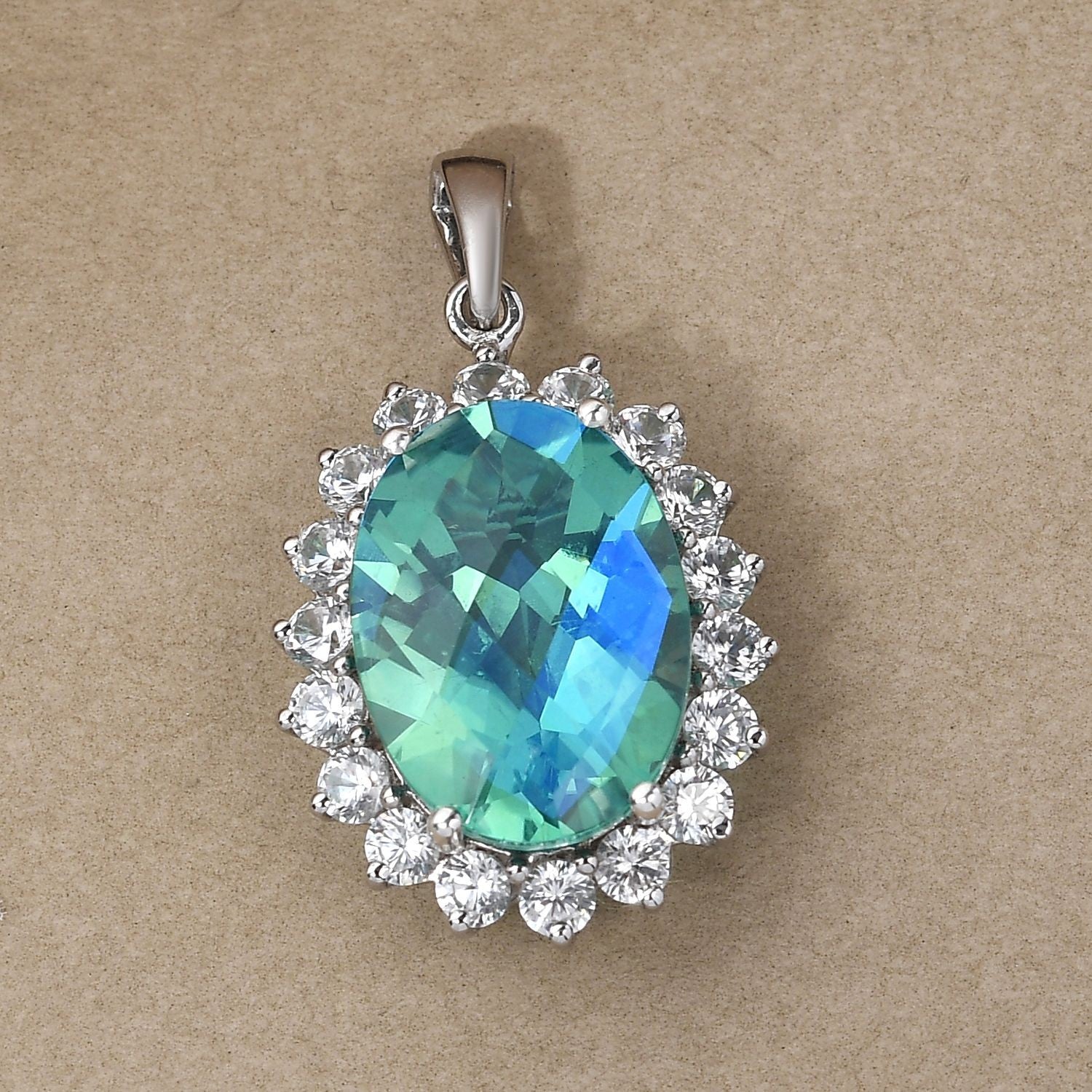 Pfau Triplett Quarz und weißer Zirkon-Anhänger, 925 Silber platiniert ca. 15.18 ct