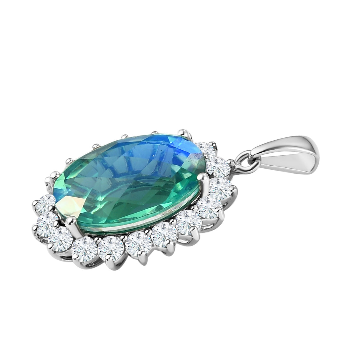 Pfau Triplett Quarz und weißer Zirkon-Anhänger, 925 Silber platiniert ca. 15.18 ct