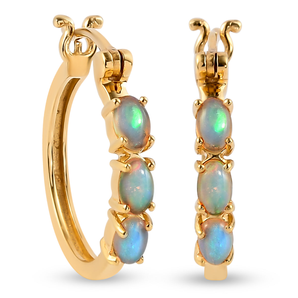 Natürliche, äthiopische Opal-Ohrringe, 925 Silber vergoldet ca. 1,05 ct