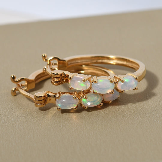 Natürliche, äthiopische Opal-Ohrringe, 925 Silber vergoldet ca. 1,05 ct