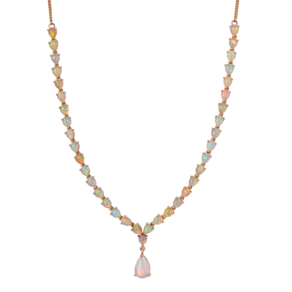 Natürliche, äthiopische Opal-Halskette, ca. 45 cm, 925 Silber Gelbgold Vermeil ca. 8.95 ct