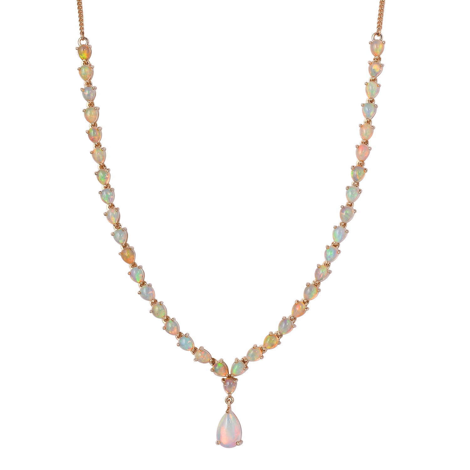 Natürliche, äthiopische Opal-Halskette, ca. 45 cm, 925 Silber Gelbgold Vermeil ca. 8.95 ct