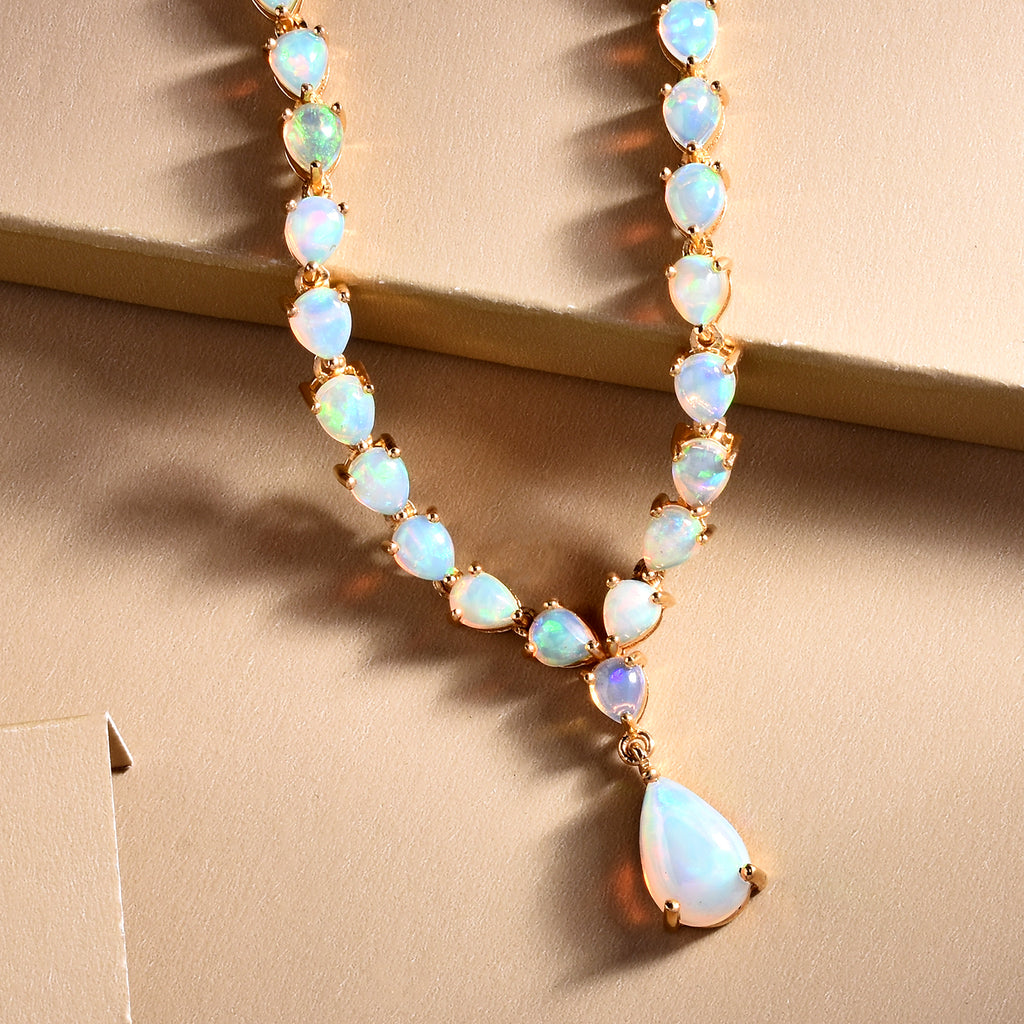 Natürliche, äthiopische Opal-Halskette, ca. 45 cm, 925 Silber Gelbgold Vermeil ca. 8.95 ct