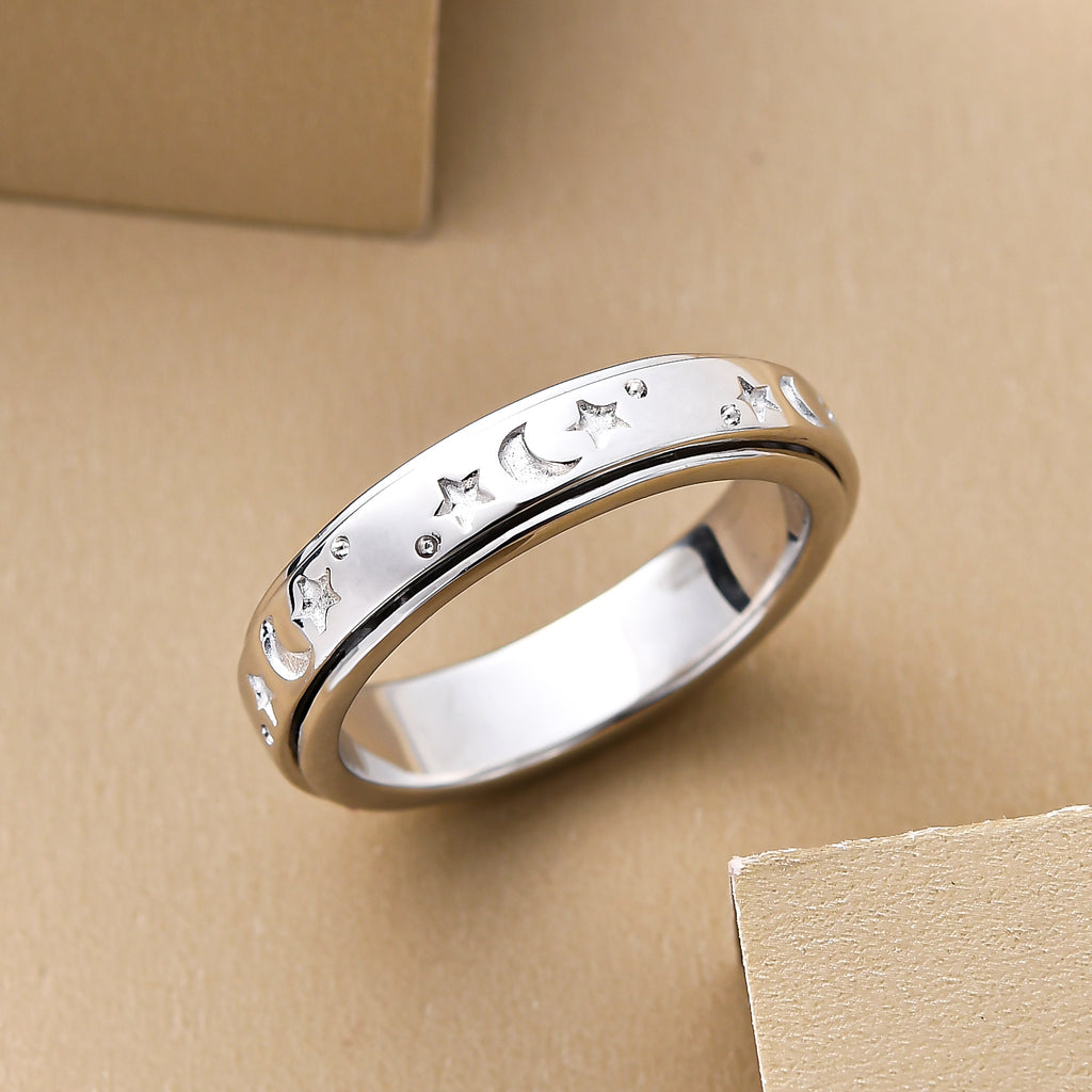 Mond und Sterne Spinning-Ring, reines, ionenbeschichtetes Messing (Größe 17.00) ca. 4,50g