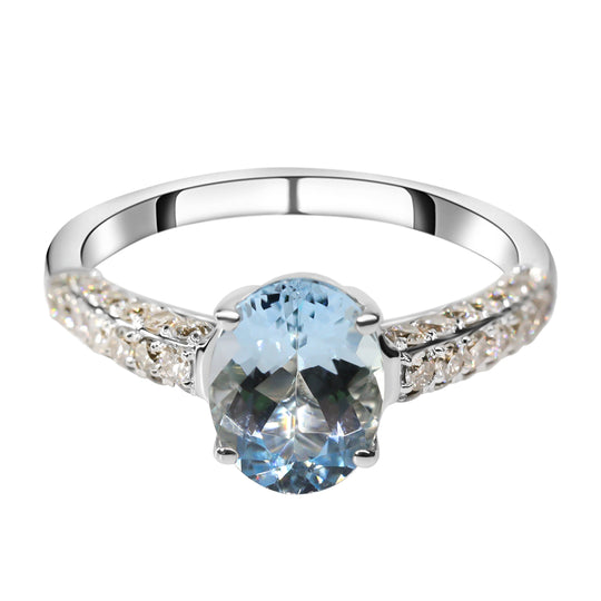 AAA Santa Maria Aquamarin und weißer Diamant Ring, I1-I2 G-H, 585 Weißgold (Größe 21.00) ca. 2.25 ct