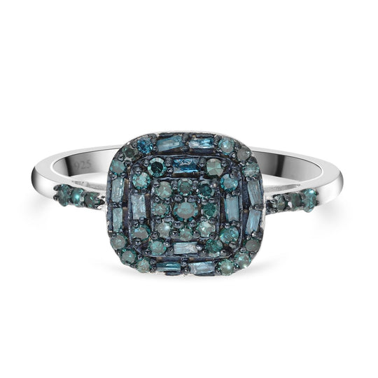 Blauer Diamant-Ring, 925 Silber platiniert (Größe 21.00) ca. 0,50 ct