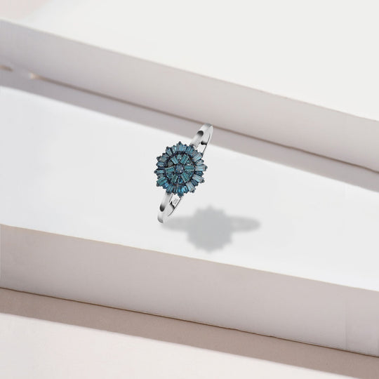 Blauer Diamant-Ring, 925 Silber platiniert (Größe 21.00) ca. 0.50 ct