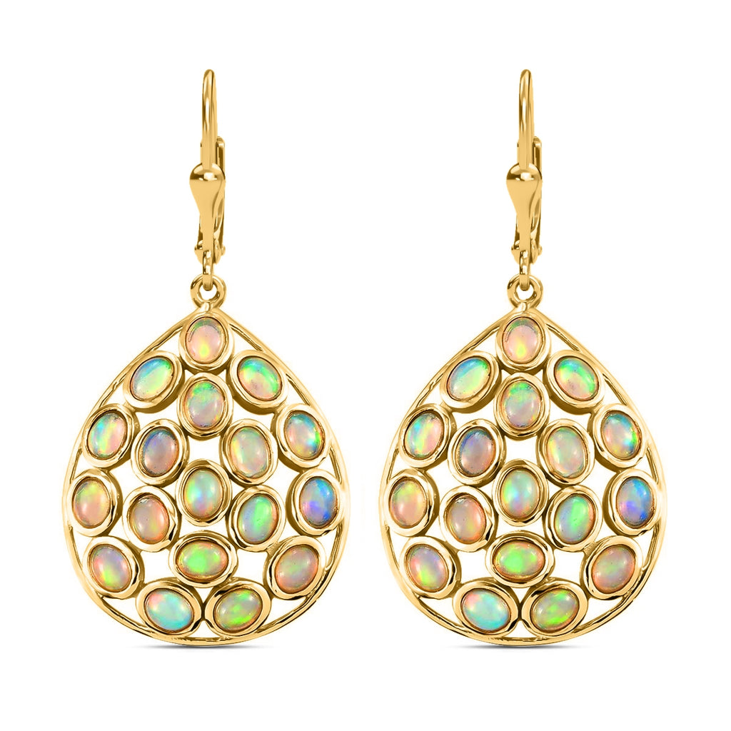 Natürliche, äthiopische Opal-Ohrringe, 925 Silber Gelbgold Vermeil ca. 3,67 ct