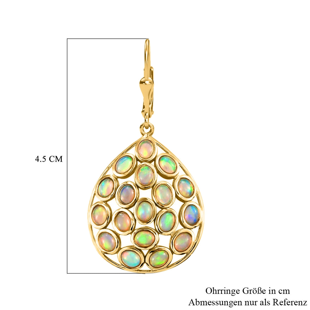 Natürliche, äthiopische Opal-Ohrringe, 925 Silber Gelbgold Vermeil ca. 3,67 ct