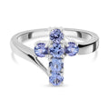 Tansanit Kreuz-Ring, 925 Silber platiniert (Größe 16.00) ca. 0,77 ct