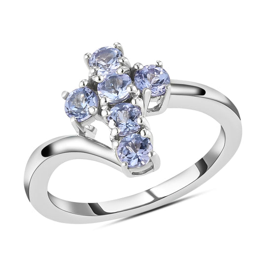Tansanit Kreuz-Ring, 925 Silber platiniert ca. 0,77 ct