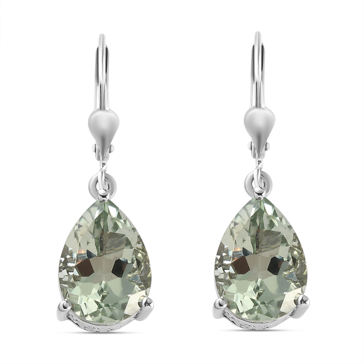 Prasiolith Tropfen-Ohrringe, 925 Silber platiniert ca. 9,58 ct