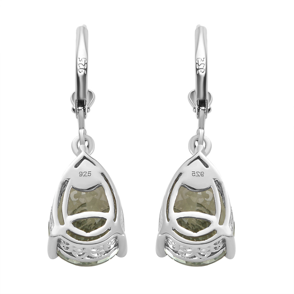 Prasiolith Tropfen-Ohrringe, 925 Silber platiniert ca. 9,58 ct