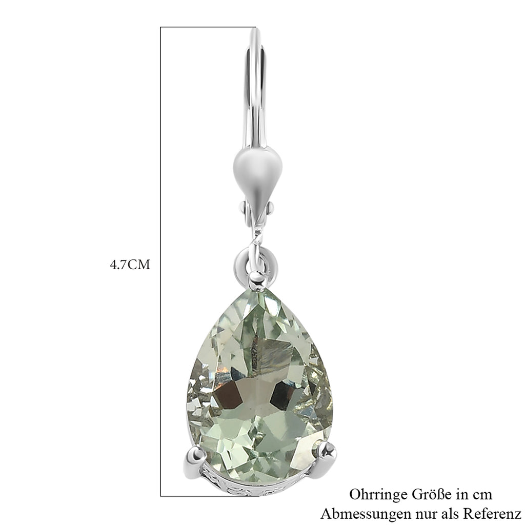 Prasiolith Tropfen-Ohrringe, 925 Silber platiniert ca. 9,58 ct