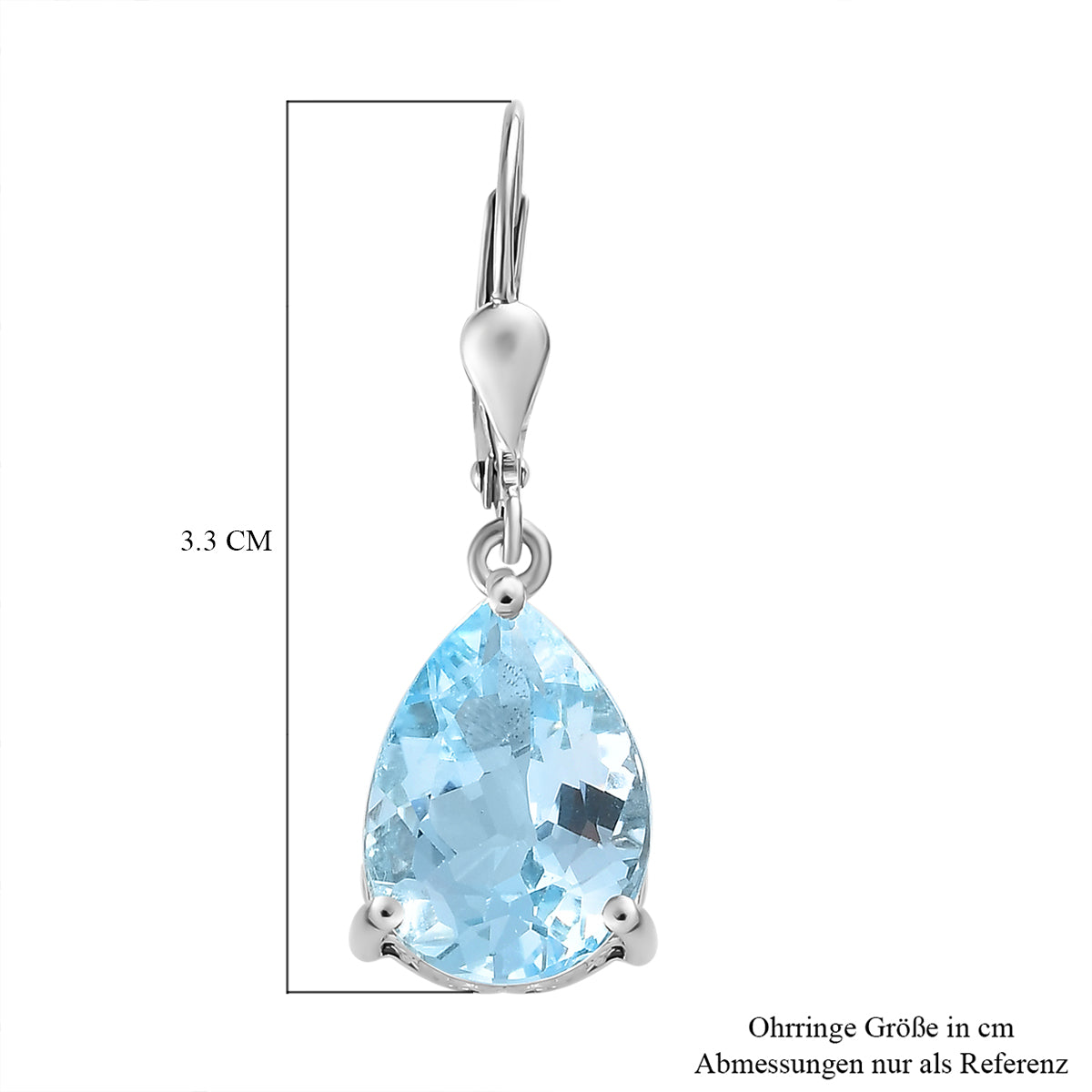Himmelblaue Topas-Ohrringe, 925 Silber platiniert ca. 12,18 ct