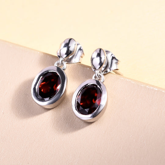 Rote Granat-Ohrringe, 925 Silber platiniert ca. 2,97 ct