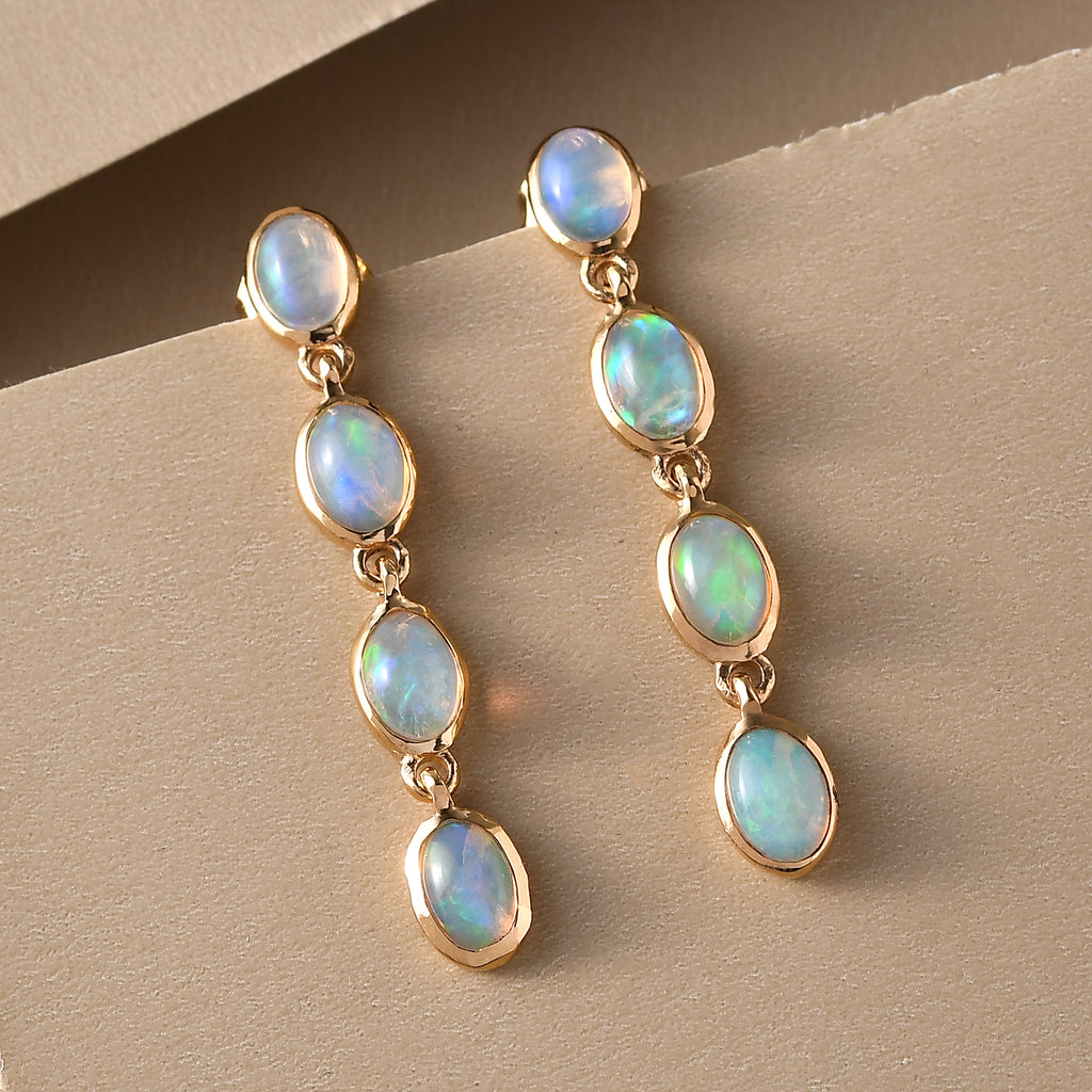Natürliche, äthiopische Opal-Ohrringe, 925 Silber vergoldet ca. 2.62 ct