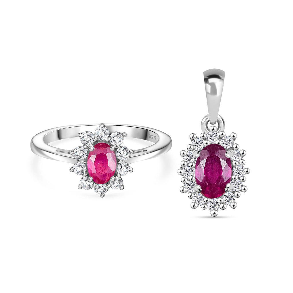 D’Joy Afrikanischer Rubin und Zirkon Ring und Anhänger