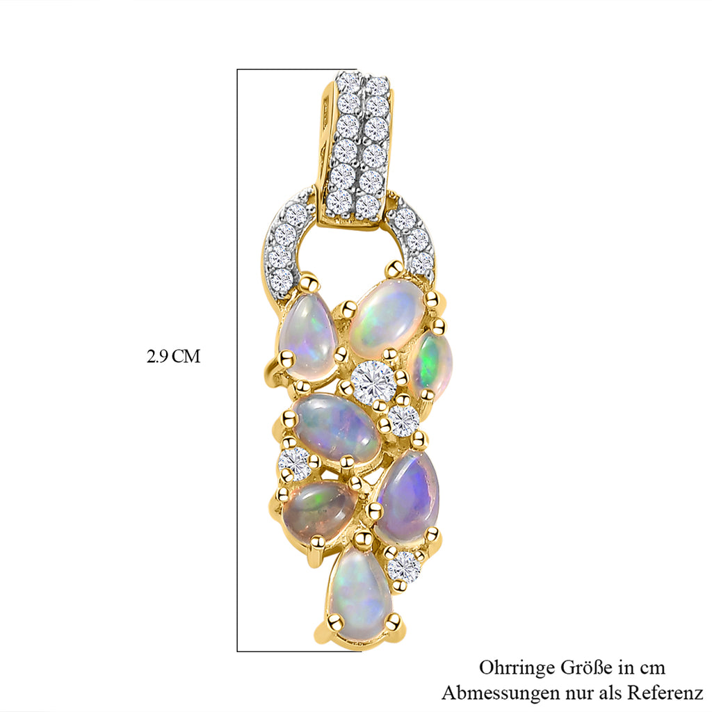 Natürliche, äthiopische Opal und weiße Zirkon-Ohrringe, 925 Silber, Gelbgold Vermeil  ca. 2,46 ct