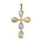 Natürlicher, äthiopischer Opal und weißer Zirkon-Anhänger, 925 Silber vergoldet ca. 1,38 ct