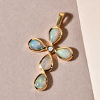 Natürlicher, äthiopischer Opal und weißer Zirkon-Anhänger, 925 Silber vergoldet ca. 1,38 ct