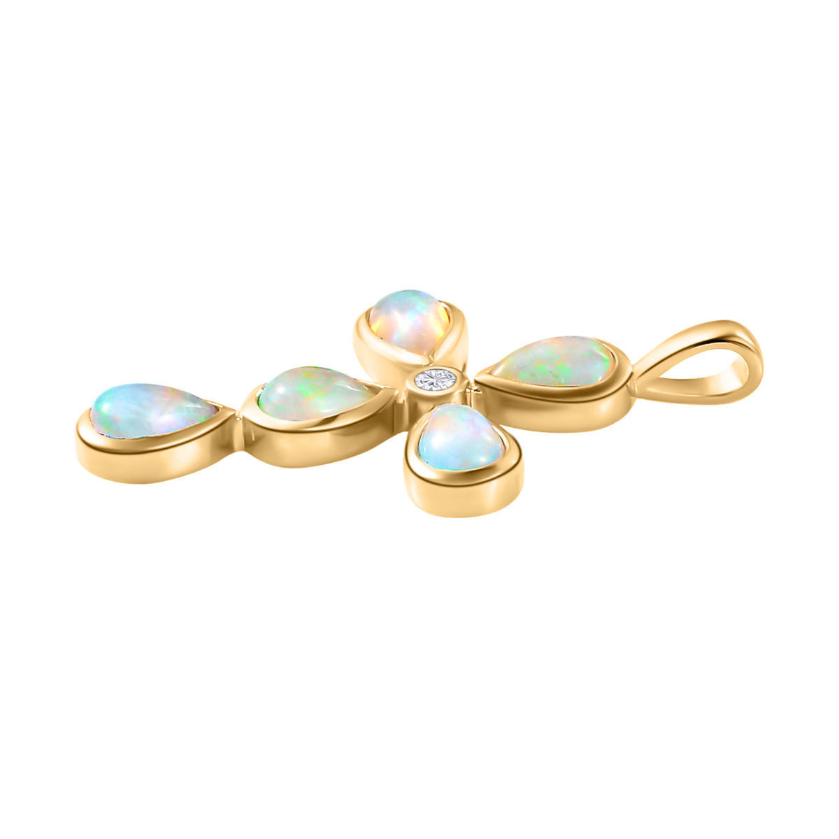 Natürlicher, äthiopischer Opal und weißer Zirkon-Anhänger, 925 Silber vergoldet ca. 1,38 ct