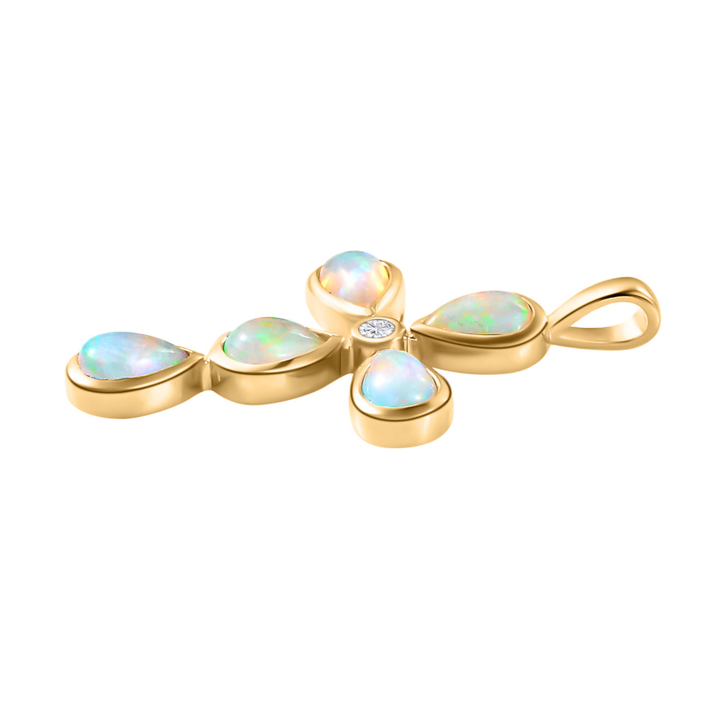 Natürlicher, äthiopischer Opal und weißer Zirkon-Anhänger, 925 Silber vergoldet ca. 1,38 ct